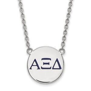 Sterling Silver Alpha Xi Delta Lg Blue Enamel Greek Letters Necklace